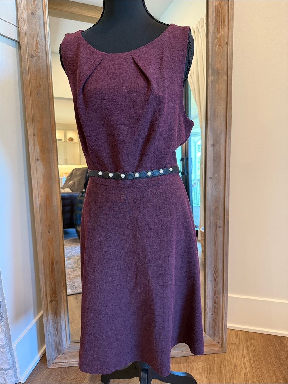 Elle Sleeveless Plum Midi Dress with Pleated Neck